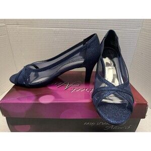 Easy Street Alive 5 Picaboo Sexy See-Thru Navy Glitter  Mesh Heels. Sz 7 1/2 New